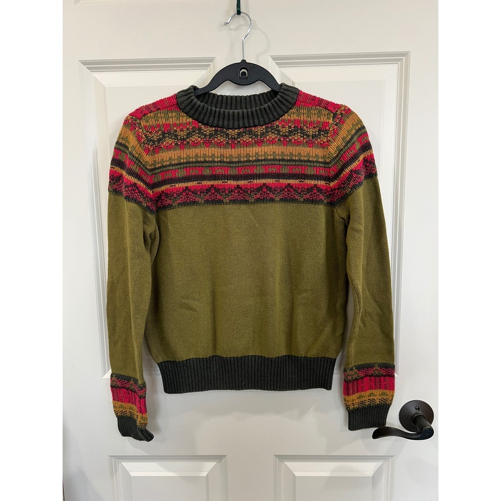 Aventura Knit Pullover Sweater Olive Green Multi Size Medium